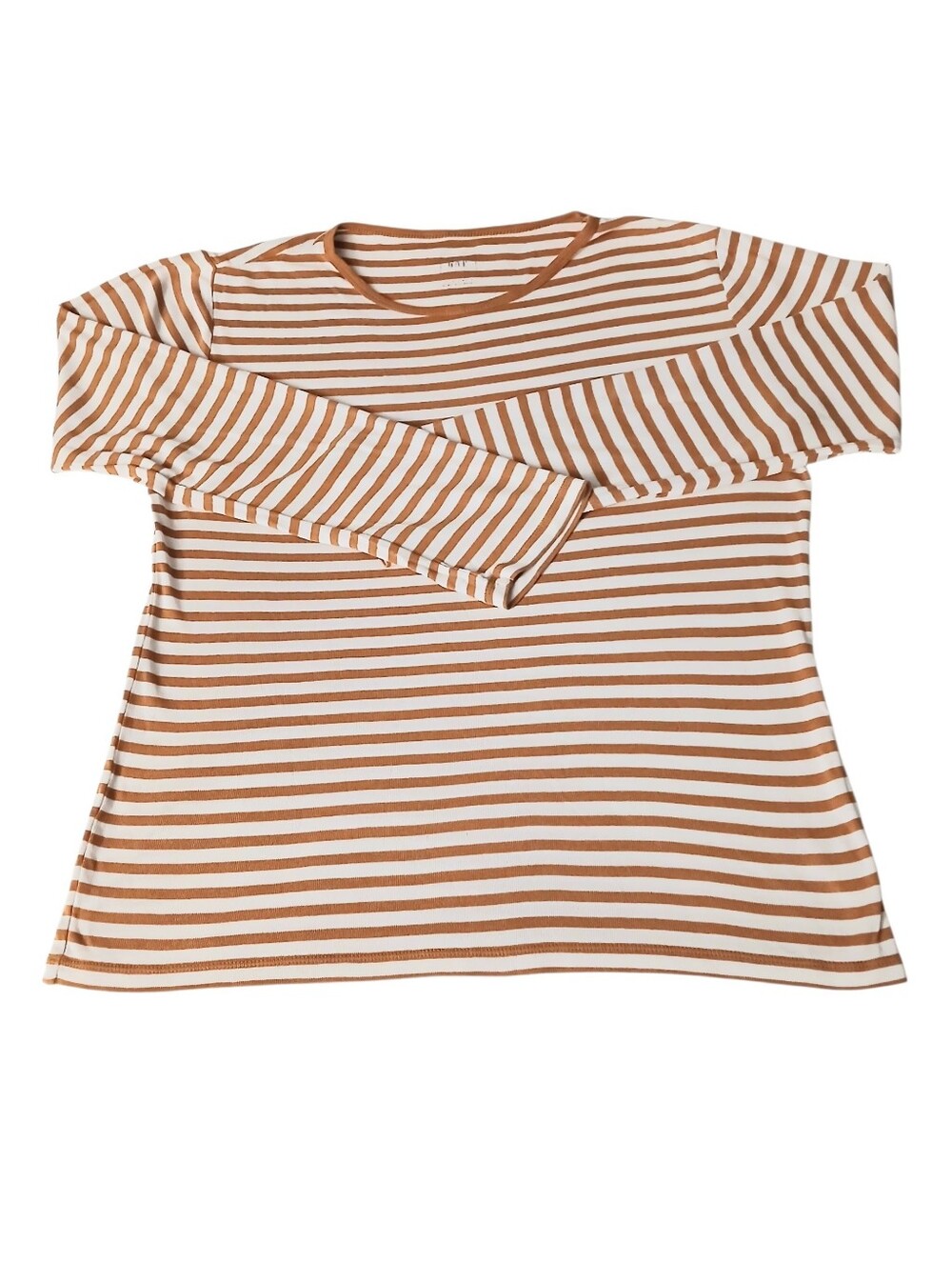 GAP Women's Size M/L, Striped Long-Sleeve Crew Neck Shirt, White & Orange, Blend